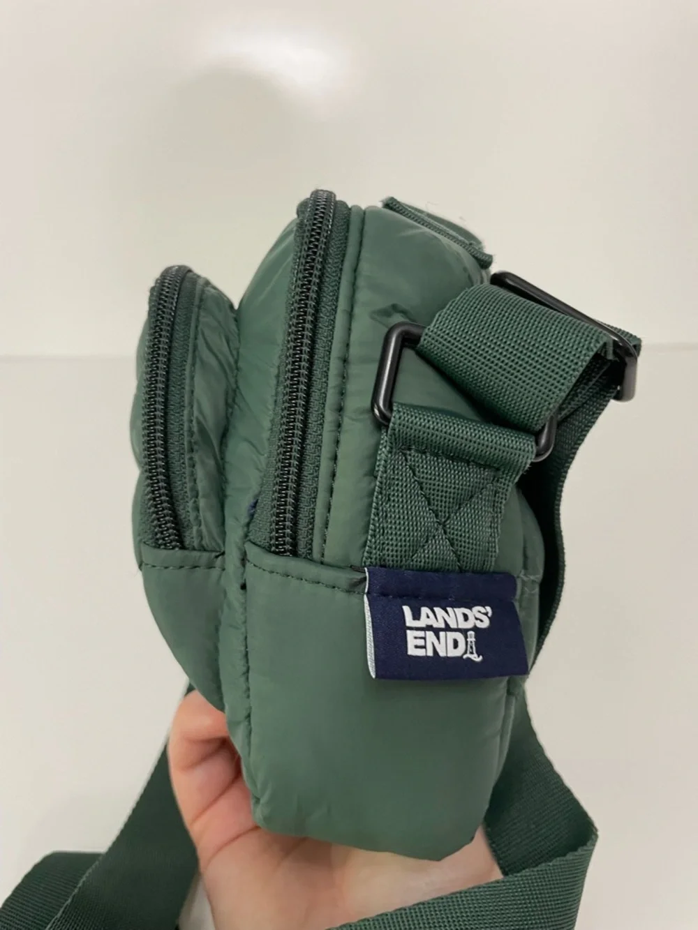 Lands End Ultra Light Quilted Forest Green Puffer Adjustable Crossbody Bag Cabin